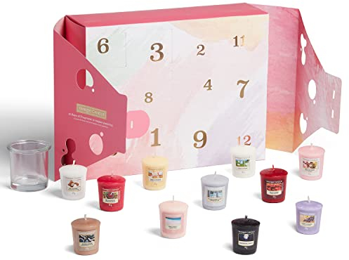 Yankee Candle Gift Set | 12 Days of Positivity | 12 Scented Votive Candles & Votive Holder in Gift Box | Art in The Park Collection