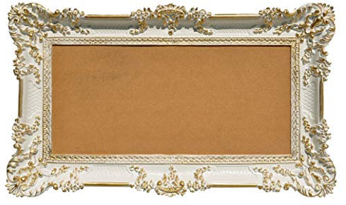 LIGUORO SHOP Grand cadre rectangulaire style baroque imitation vintage shabby chic pour photos, peintures, affiche 96 x 56 cm (blanc/or)