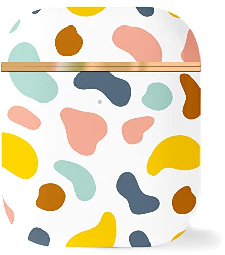 Berkin Arts Custodia Compatibile con AirPods 2 & 1 Generazione Completamente Protettiva Case Cover Rigida in Oro Rosa con Portachiavi Illustrazione del punto punti colorati