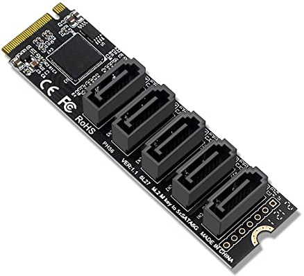 WANGCL NVME till SATA-adapter M.2 till SATA-omvandlare 5 portar med aluminiumelement stöder PM-funktion