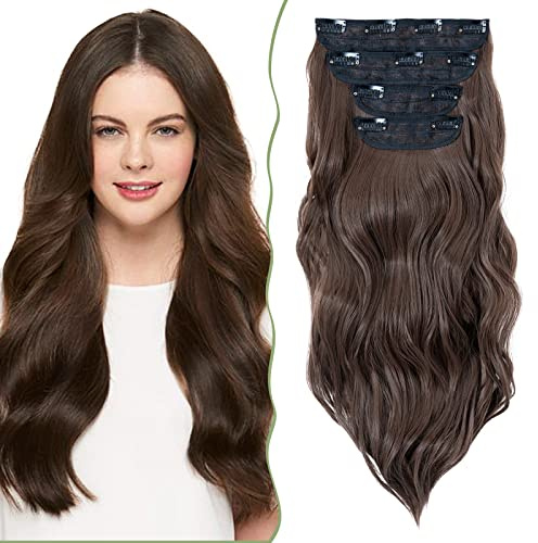 SEGO Clip in Extensions 4 PCS Wavy Haarverlängerung günstig Haarteil Haare Locken mit Klips für vollen Kopf 55 cm Schokoladenbraun