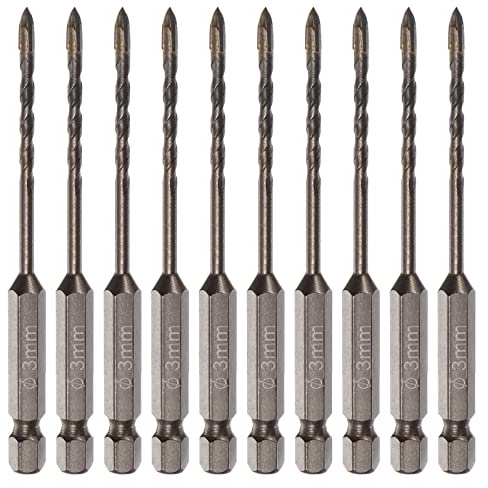 sourcing map 10pcs Titanium Coated Masonry Drill Bit, 3mm Concrete Drill Bits Ceramic Tile Drill Bit with 1/4 Hex Shank for Ceramic Tile Marble Mirror Glass Concrete Brick Plastic Wood