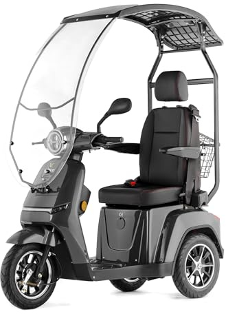 VELECO Turris mit Dach - bequemer Kapitänssitz, Mobilitätsroller, Elektromobil, komplett montiert und fahrbereit - Voll-LED Beleuchtung (Grau)