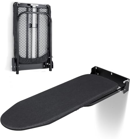 Duwee Wall Mounted Ironing Board, Folding Ironing Board Cabinet with Heat Resistant Cover, Compact Wall Mount Fold Down Iron Board for Small Spaces, Black, 32 x 93 cm