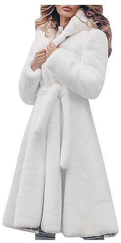 BELLIDONNA Giubbotto Donna Ecopelliccia Inverno Cappotto Corto da Donna Taglie Forti Cappotto Caldo Peloso Giacca Lunga a Maniche Lunghe Donna Pelliccia Ecologica Cappotto (White, XXL)
