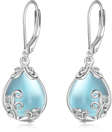 POPLYKE Keltische Mondstein Filigrane Tropfen Ohrringe Sterling Silber Leverback Ohrringe Schmuck