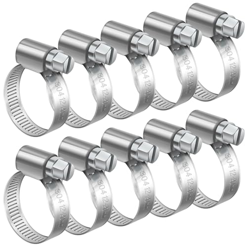 Bolatus Adjustable Hose Clips, 10 Pcs Stainless Steel Worm Drive Clamps for Securing Hose Connections Home Gas Pipe Water Pipe and Fuel Line Flexible Tube