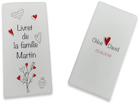 Livret de Famille personnalisé, idée cadeau personnalisable, cadeau mariage original, Protège Livret de Famille motif Coeur - SP0111a (Blanc)