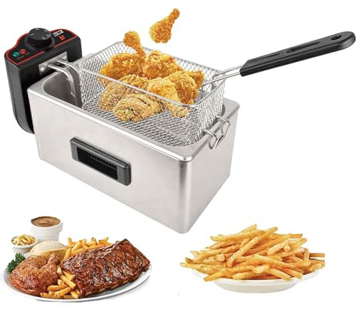 Freidora Eléctrica, Freidora Eléctrica De Gran Capacidad De 3 L, Freidora De Chips De 3 L De Acero Inoxidable Eléctrica De 2000 W Con Cesta De Aceite Extraíble, Control De Temperatura Ajustable,