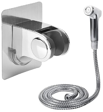 Bargain Black Set Brushed Bidet Sprayer for Toilet Holder Hose 1.2 m Stainless Steel Sprayer Kit Baby Sprayer Muslim Shattaf (Silver(Adhesive Holder+Hose+Sprayer))