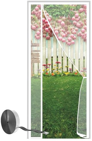 Fly Insect Screen Door Magnetic, Mesh Retractable Door, 175x210cm Curtain Keeps Mosquitoes Insects Bugs Out,White