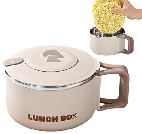 1/3 bol électrique Ramen | Cuiseur à ramen 1200 ml – Cuiseur à nouilles portable avec couvercle, bol à ramen japonais haute capacité en acier inoxydable pour dortoir, bureau, université, maison