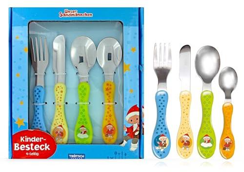 Trötsch Kinderbesteck mit Namensgravur - Unser Sandmännchen - 4-teilig eigener Gravur/Namen auf Besteck (Gravur möglich)