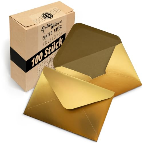 Japun - Briefumschläge (100 Stück) - DIN C5, 220 x 156 mm, gold | Kuvert aus 140 g/m² Papier, Umschlag mit Nassklebung ohne Fenster, für Einladungen zum Beschriften und Bedrucken