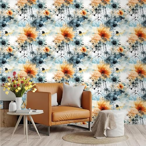 Selbstklebende Tapete Löwenzahn Orange Blumen Strukturtapete Wandtattoo Schlafzimmer Tapete Selbstklebend Vliestapete Wallpaper for Living Room Tapeten Wandschutzfolie 45x300cm