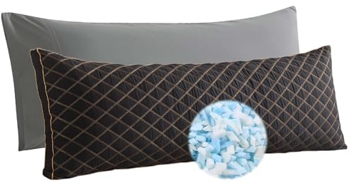 WhatsBedding Memory Foam Body Pillow for Adults, Long Pillow for Sleeping, Full Body Pillow for Bed - Black Quilted