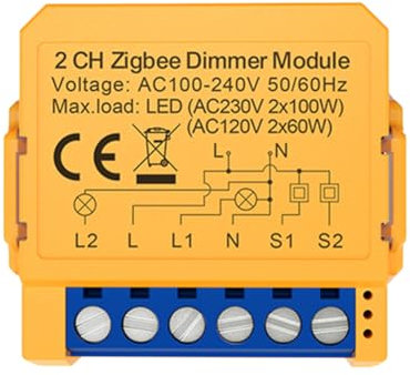 Louttary - Módulo de conmutación de atenuadores inteligentes Tuya Zigbee, control de 2 canales de luces LED, interruptor de intensidad variable, atenuación continua + control de voz