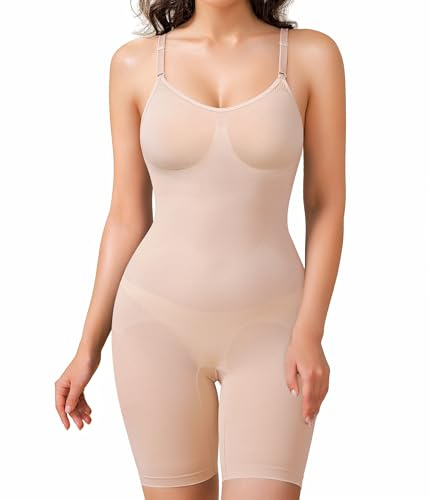 Junlan Body Contenitivo Modellante Donna Shapewear Bodysuit Guaina Contenitiva Pancia Piatta Intimo Snellente Shaper (Beige,XL)