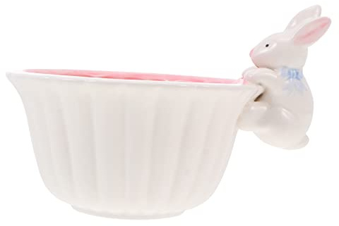 OKUMEYR Cuenco De Cerámica Chic Para Niño Niña Con Diseño De Conejo Bol Decorativo Seguro y Resistente Para Cocina y Frutas