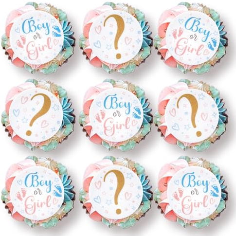 Blumomon 40Pcs Boy or Girl Edible Cupake Toppers Edible Gender Reveal Cake Decoration Blue and Pink Glitter Baby Shower Party Decorations Supplies