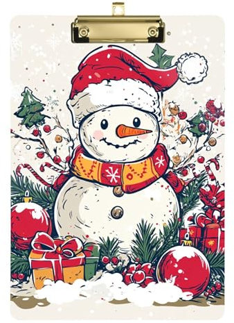 Weihnachts-Klemmbrett mit Schneemann, Acryl, A4, 31,8 x 22,9 cm, transparentes Klemmbrett mit flachem Profil-Clip für LKW-Fahrer, Apotheke, Rot