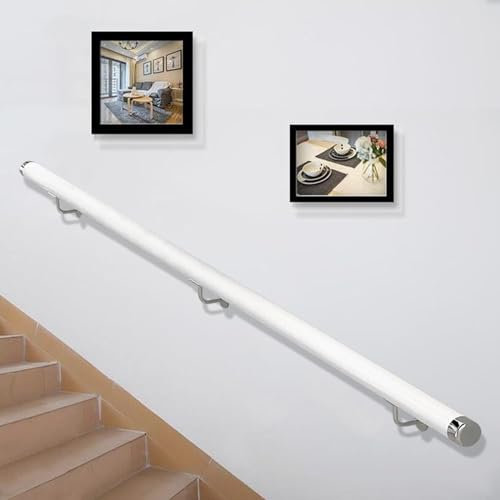 Wooden Stairs Banister Handrail, Non Slip Round Stair Railings Support Rod, Wood Hand Railing with Bracket Stair Grab Bar Kit, Staircase Handrails with Grab Rail Complete (White, 50cm)