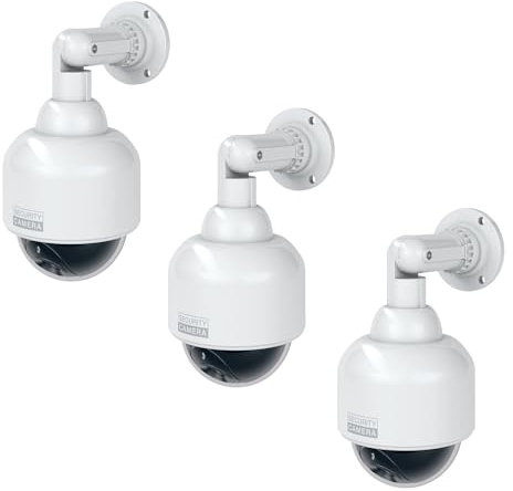 BASI | 3er Set Dome Kamera-Attrappe mit blinkendem LED-Licht | Dummy Kamera | Überwachungskamera für den Innen- und geschützten Außenbereich | 360 Grad Halterung | Weiß | CCTV