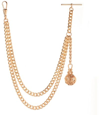 Holy Sins Jewellery Vintage Gold-Tone Double Albert Pocket Watch Chain with Ornate Fob – 10 to 14 Inches (14)