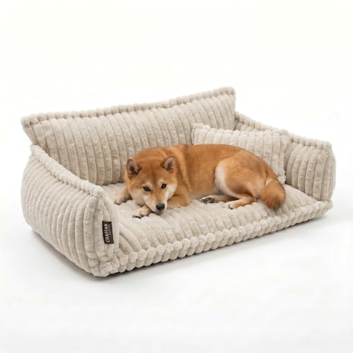 noviclass® Hundesofa Chaffar Hundebett | Orthopädische Matratze | Moderner Stil | Cord-Design Größen (Creme, XL (120cm))