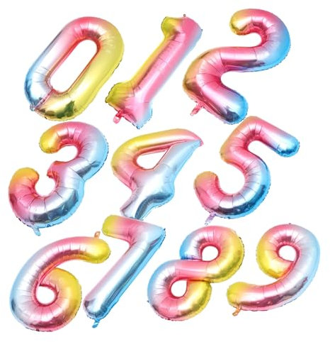 VILLFUL Globos De Película De Aluminio Números Del 0 Al 9, 40 Pulgadas, Delgados, Dorado y Plateado, Resistentes y Ligeros, Para Decoración De Cumpleaños y Fiestas, Paquete De 10 Unidades