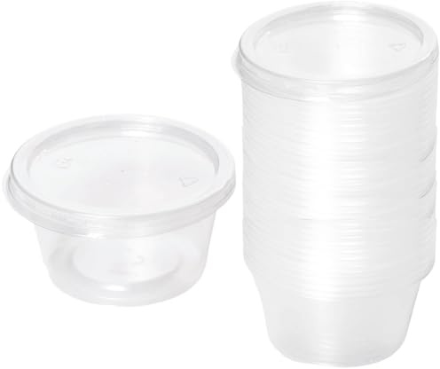 Enpack - Dip Schälchen mit Deckel 80ml aus PP - 500 Stück - Saucenbecher - kleine Dosen mit Deckel Plastik - Einweg Saucenschälchen - 80cc mini Plastikdosen - Butter Döschen - Saucen Behälter