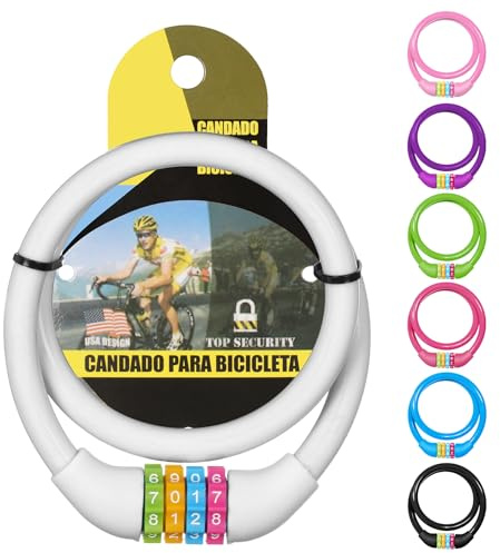 Ainiv Bike Lock, 4-Digit Password Bicycle Locks, 65cm Portable Anti Theft Bike Password Locks, Resettable Combinations 4 Digits Codes Lock for Bike, Motorbike, Scooter, Skateboard, Gate, Fence (White)