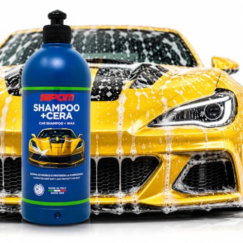 SIPOM Shampoo Auto con Cera Carnauba pH Neutro 500 ml, Shampoo Auto Professionale Concentrato, Effetto Lucidante e Auto-Asciugante, Detergente Carrozzeria Senza Aloni, Made in Italy