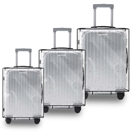 QINGZY Kofferhülle, PVC Koffer Abdeckungen, Luggage Gepäck Cover, Reisekoffer-Schutzhülle, Kofferschutzhülle Wasserdicht, Gepäckabdeckung Koffer, Kofferbezug für Reisegepäck (20+24+28,Transparent)