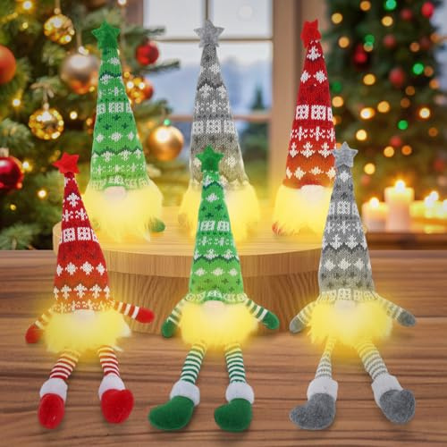 TAVADA Wichtel Weihnachten Deko 6 Stück,Weihnachtswichtel Figuren LED,Weihnachts Tisch Deko,Leuchtende Weihnachts Wichtel,Wichtel Figuren Weihnachten Deko,für Weihnachtsdekoration