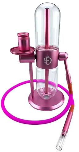 Shisha Portátil – Cachimba de Gravedad 360° de Vidrio y Aluminio – Hookah con Maletín para Hierba (ROSA)