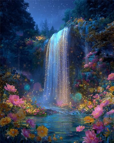 Puzzle 90 Teile für Erwachsene, Wasserfall Wald Blumen 25x20cm Puzzle Erwachsene 90 Teile Lernspiel Herausforderung Spielzeug, Geschicklichkeitsspiel für die ganze Familie