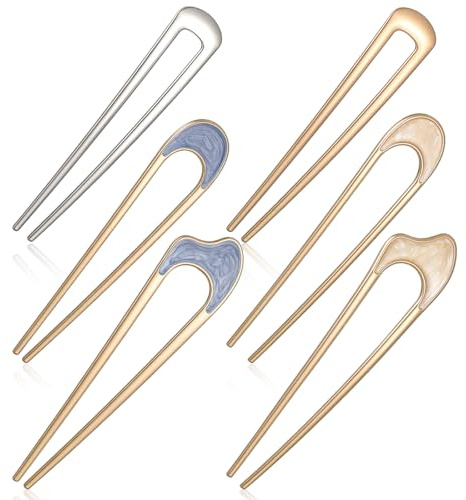 LIQWEI 6 stycken U formade hårgafflar, fransk hårnål metall hårnålar fransk twist hårstift Dutt hårstavar Dutt 2 pinnar hårnål för kvinnor flickor alla hårtyper