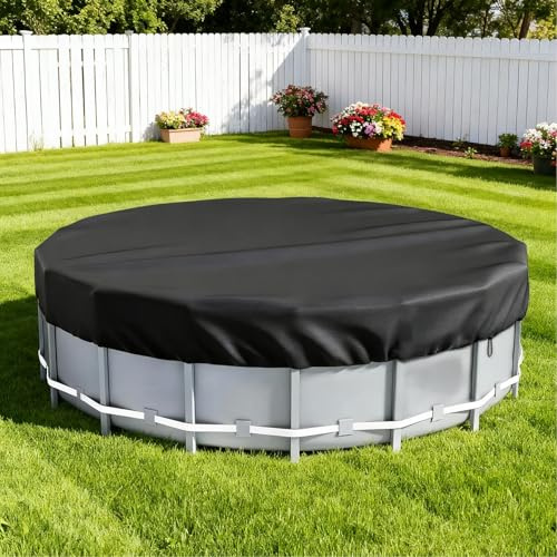 Wasserdicht Poolabdeckung Rund für Pools Schwarz, Sommer & Winter Poolplane mit Kordelzug, Abdeckplane Pool mit UV-Schutz Bodenankern, Pool Schutzplane(15FT/180In/457CM)