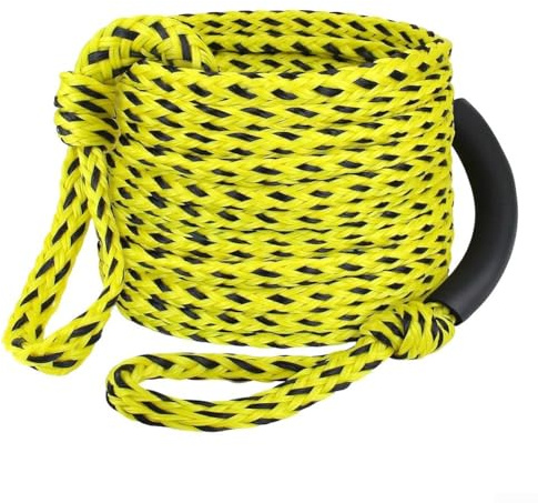 Zoegneer Corda da traino 3K da 18,3 m, con design galleggiante e manicotto in schiuma, in polietilene a 16 fili, per 1-3 piloti, resistente all'usura, per tubi, kneeboard, wakeboard e (giallo nero)