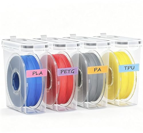 TIOPY 4-pack lufttät 3D-skrivare filamentförvaringslåda, filamentbehållare för 3D-utskrift filament med torkmedel och etiketter, vatten dammsäker, stapelbar och platsbesparande 4,0 l
