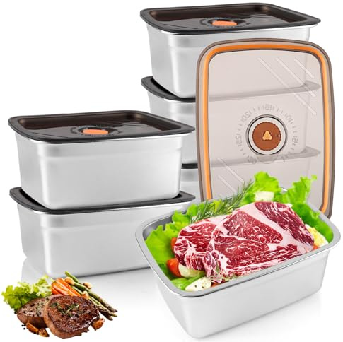 VIDETOL 6 Stück Frischhaltedosen Mit Deckel, 1500ML Edelstahl Lebensmittel Aufbewahrungsbox, Aufschnittboxen für Kühlschrank Küche Restaurant