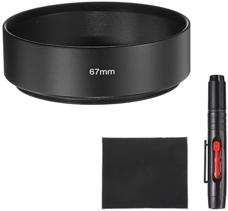 PATIKIL Lens Hood Shade, 67mm Mid-focus Mount Standard Screw-in Metal Camera Cap Shade with Cleaning Cloth and Cleaning Pen, Black