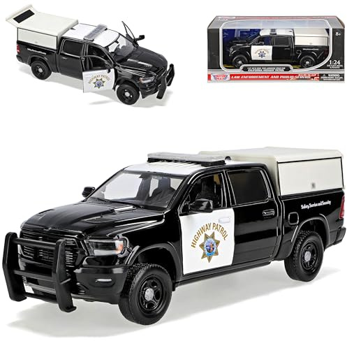 alles-meine.de GmbH Dodge Ram 1500 Pick-Up Doppelkabine Schwarz California Highway Patrol Police USA 5. Generation Ab 2019 1/24 Motormax Modell Auto mit individiuellem Wunschken..