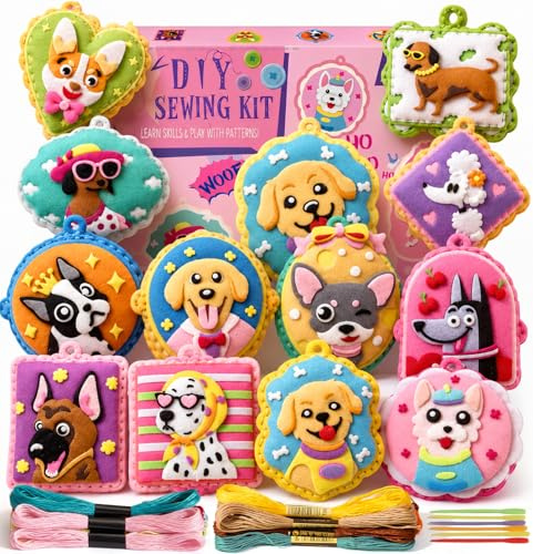 Toylink Filz Nähset Kinder, 12Pcs Bastelset Basteln Kinder ab 4 5 6 7 8 Jahre, Nähen mit Farbige Stickgarn Füllwatte, Kindergeburtstag Kreativ DIY Set Basteln Geschenk für Jungen Mädchen