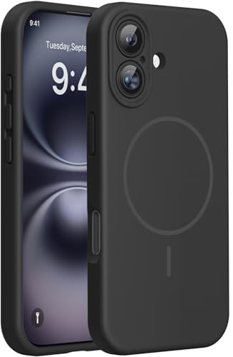 Miracase Kompatibel mit iPhone 16 Hülle, [weiches kratzfestes Mikrofaser-Innenfutter], kompatibel mit MagSafe, Flüssig Silikon Hülle mit stoßfestem Fallschutz für iPhone 16, Schwarz