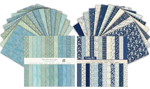 Papel para scrapbook 48 hojas, 15,2 x 15,2 cm, diseño de doble cara, juego de papel decorativo de 6 pulgadas, multicolor para álbum de fotos y decoración de álbumes de recortes (azul)