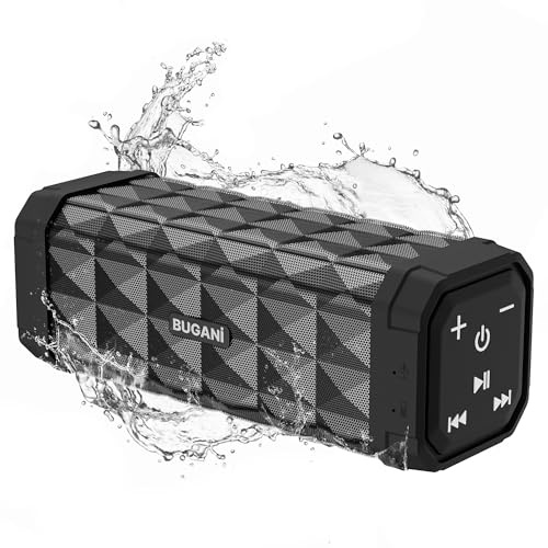 BUGANI Portable Bluetooth Speaker, Wireless Speaker with 24H Playtime | Stereo Sound,Bluetooth 5.4,100ft Wireless Range,Built-in Mic,IPX5 Waterproof Speakers for Home,Outdoor,Travel (Black)