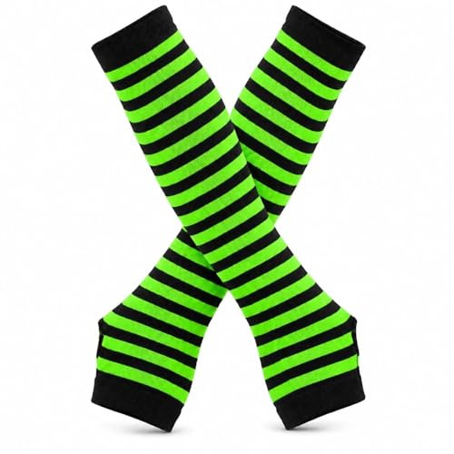 RSYHVG Women's Fingerless Gloves Printed Elbow Length Knitted Arm Warmers Bright Green Black One Size
