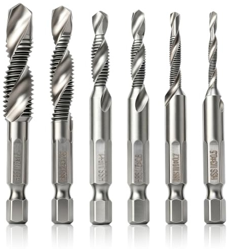 6 Stück Kombi-Bohrer und Gewindeschneider Set, M3 M4 M5 M6 M8 M10 Schnellwechsel Gewindebohrer Set Bit Bohrer Sets mit Sechskantschaft, Kombigewindebohrer mit Rostschutzbeschichtung für Metall Holz